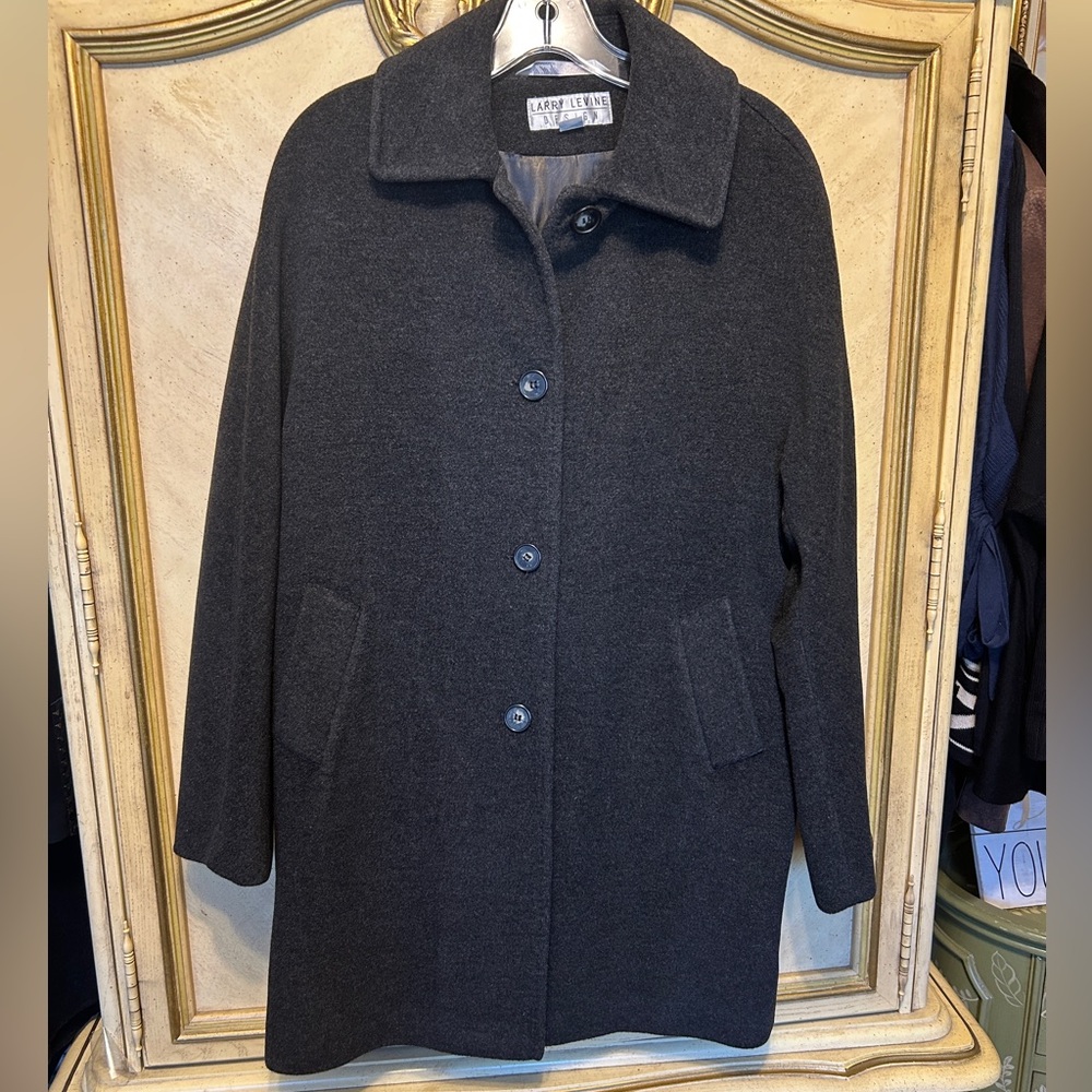 Larry Levine Charcoal Dark Gray Wool & Cashmere Pea Coat